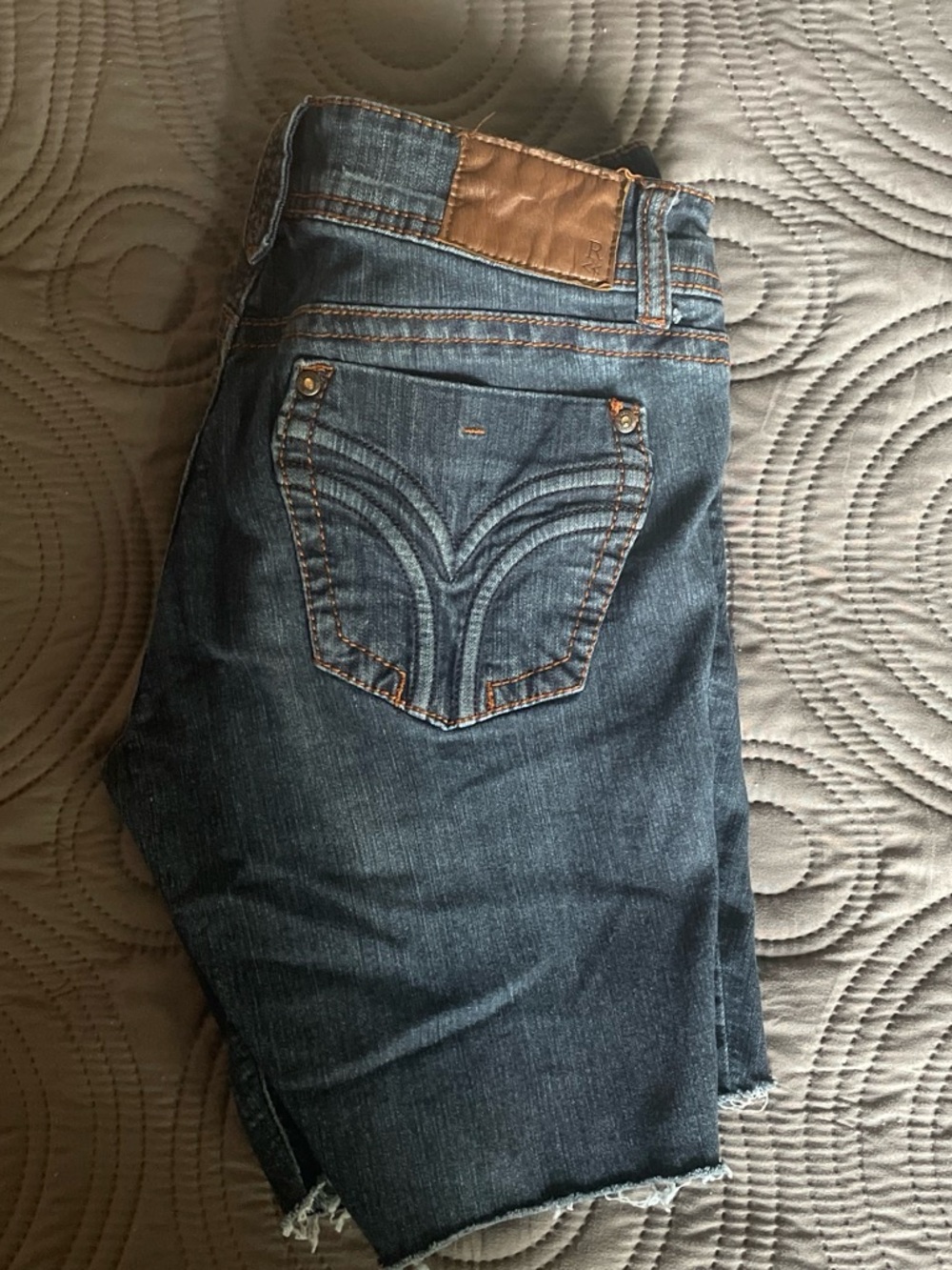 Rewind Women’s Blue Denim Jean Shorts with Orange Stitching - Picture 2 of 3